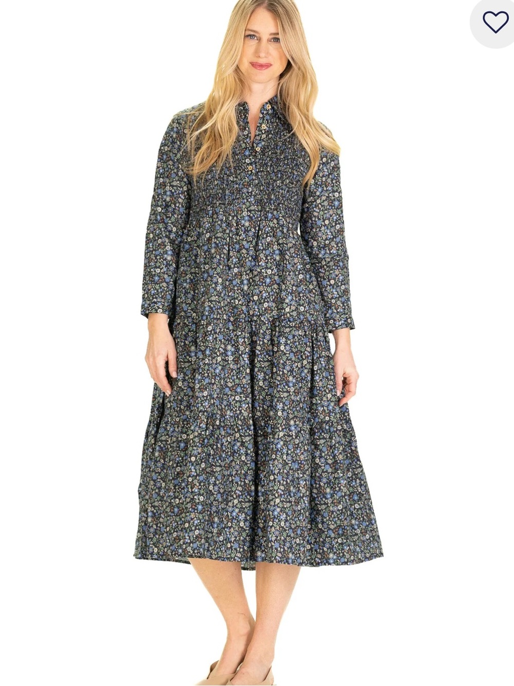 Duffield Lane The Stephanie Smocked Midi Dress in Floral Cotton Poplin Size XL